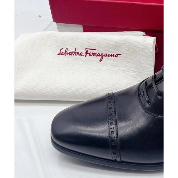 Salvatore Ferragamo Riley Men Dress Shoes Lace Up Oxfords Black Leather US 7.5 E - Picture 12 of 13